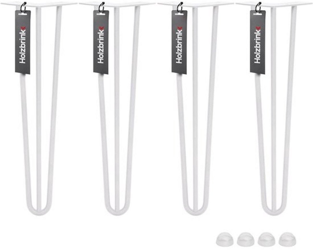 Set van 4 hairpin-tafels | Stabiele stalen poten - met 3 stangen | 25 cm - Wit