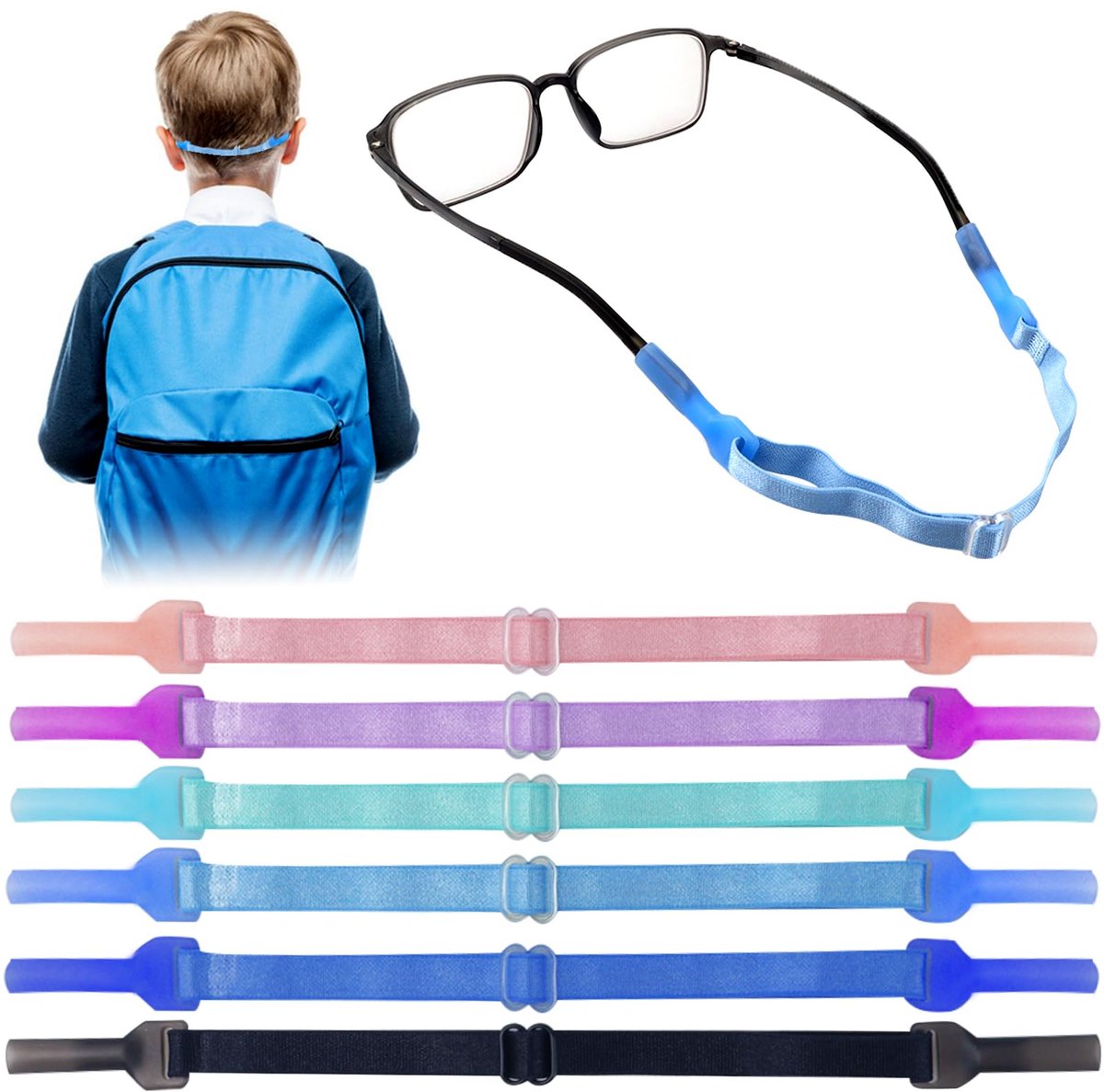 Cheynn 6 stuks brillenbanden voor kinderen met siliconen handgrepen, verstelbare sportbrilband, antislip - ShopVlot