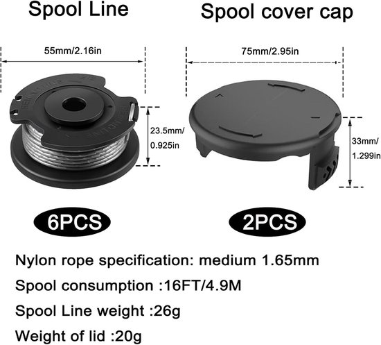 Nylon Snijdraad Spoelen 6 Stuks 1.65mm 4.9m voor Grastrimmer met Deksels en Snijdraad Accessoires — afbeelding 5