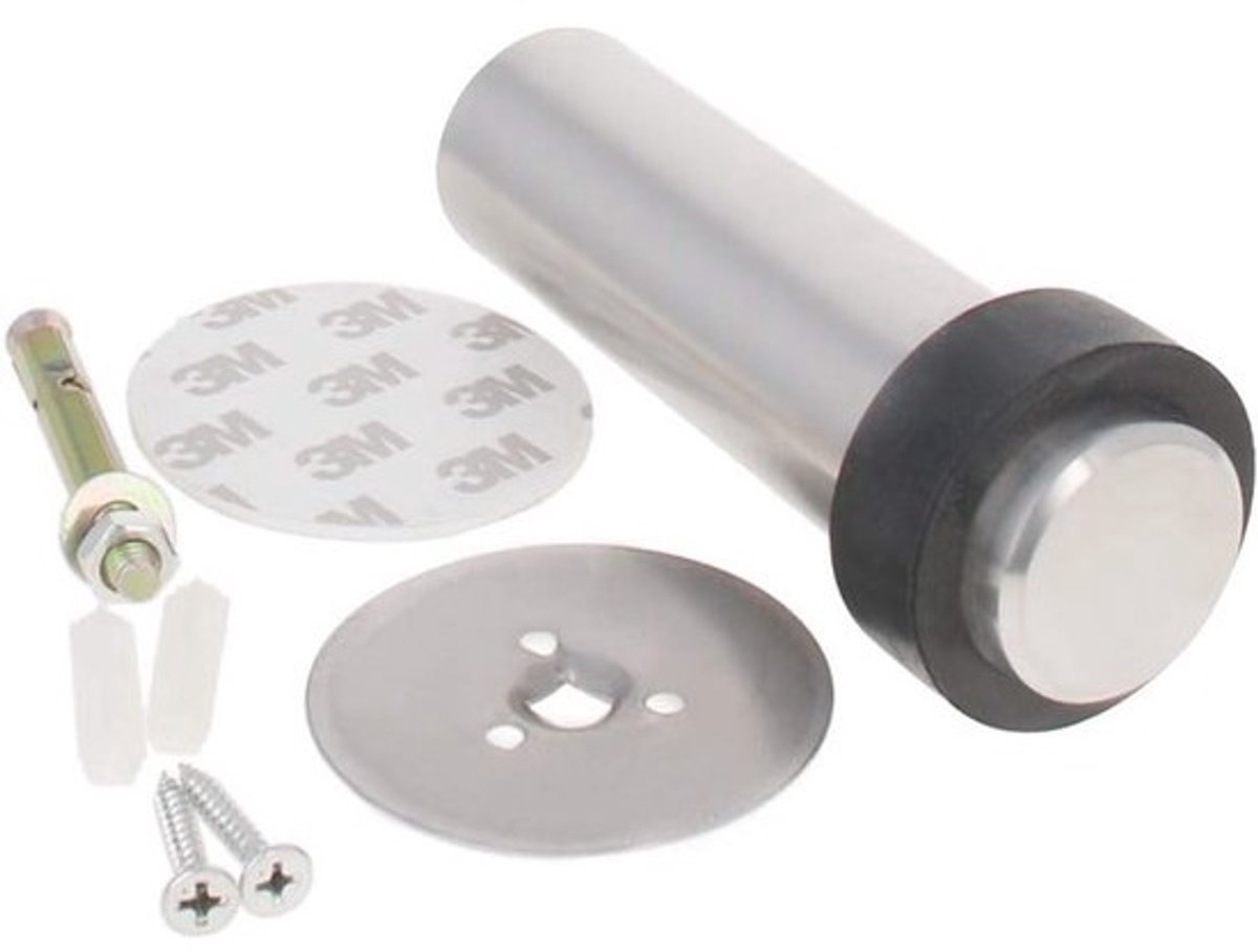 Cilindrische vloerdeurstopper 120Mm - massief RVS met rubber bumper - zware deurstop voor thuis & bedrijf