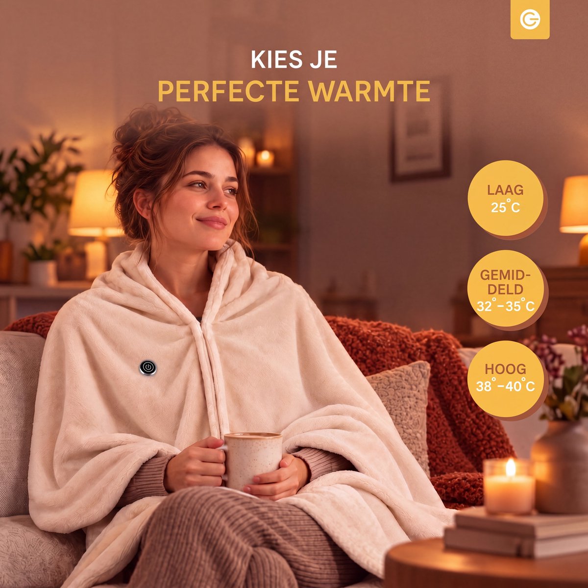 Verwarmde Hoodie Deken 25-40°C - Fleece Deken Hoodie 150x80cm - Blanket Hoodie met 3 Standen - Warmtedeken 1 Persoons - Warmte Poncho - Verwarmde Hoodie Dames en Heren - Hitte Deken - Hoodie Dekens voor Kinderen & Volwassenen - Beige - Silvergear – foto 7