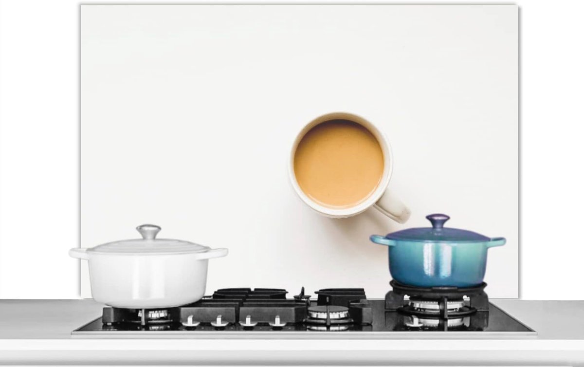Spatscherm Keuken - 100x65 cm - Koffie - Wit - Bruin
