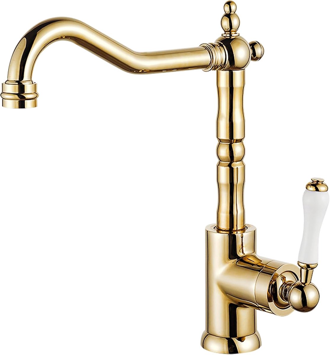 Keukenkraan, mengkraan, keukenkraan van messing, wastafelarmatuur, badkamer, 360 graden draaibaar, mengkraan warm en koud (goud)