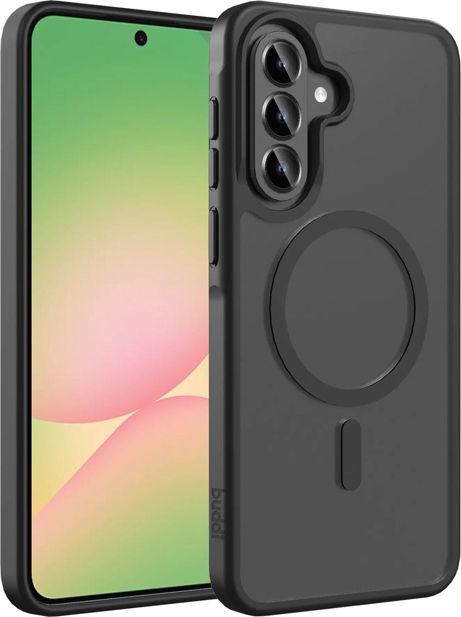 Buddi Frost Hoesje Geschikt voor Samsung Galaxy A37 / A56 / A36 - Mat Zwart - MagSafe Back Cover - Matchende kleur - Shockproof - Slank