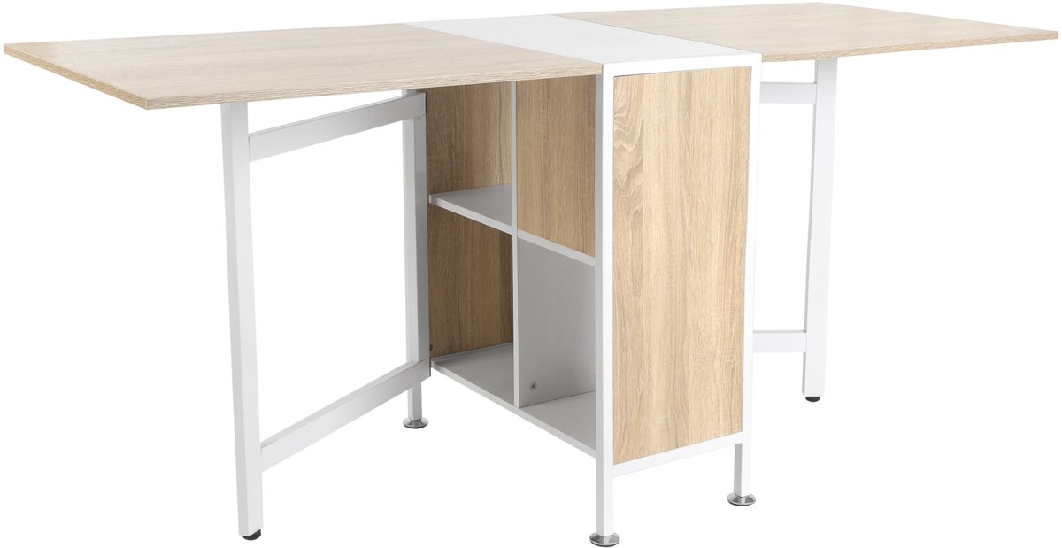 Homona Klaptafel - Met 4 opbergplanken - Inklapbaar - 169 x 60 x 75 cm - Natuur/Wit