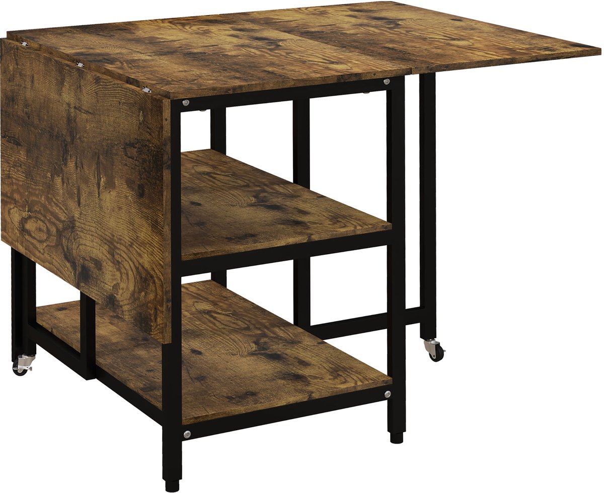 Homona Klapbare eettafel met opbergruimte - 140 x 80 x 75 cm - Rustiek bruin