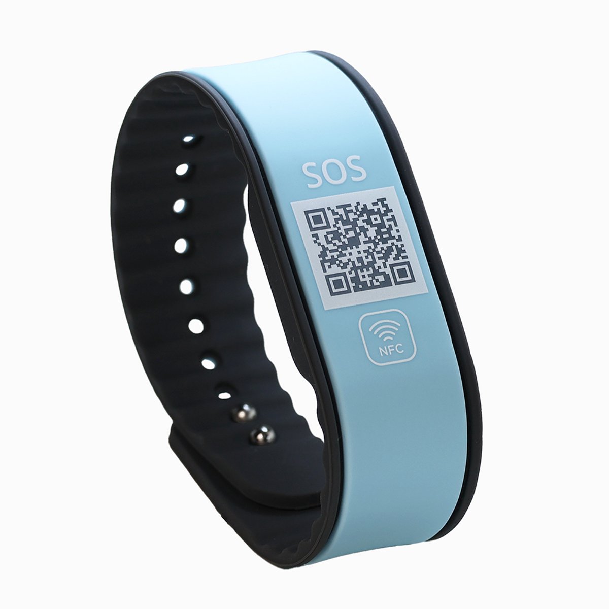 DynaTag SOS Armband Medische Armband met QR-code en NFC - Siliconen Lichtblauw - Volwassenen en Kinderen