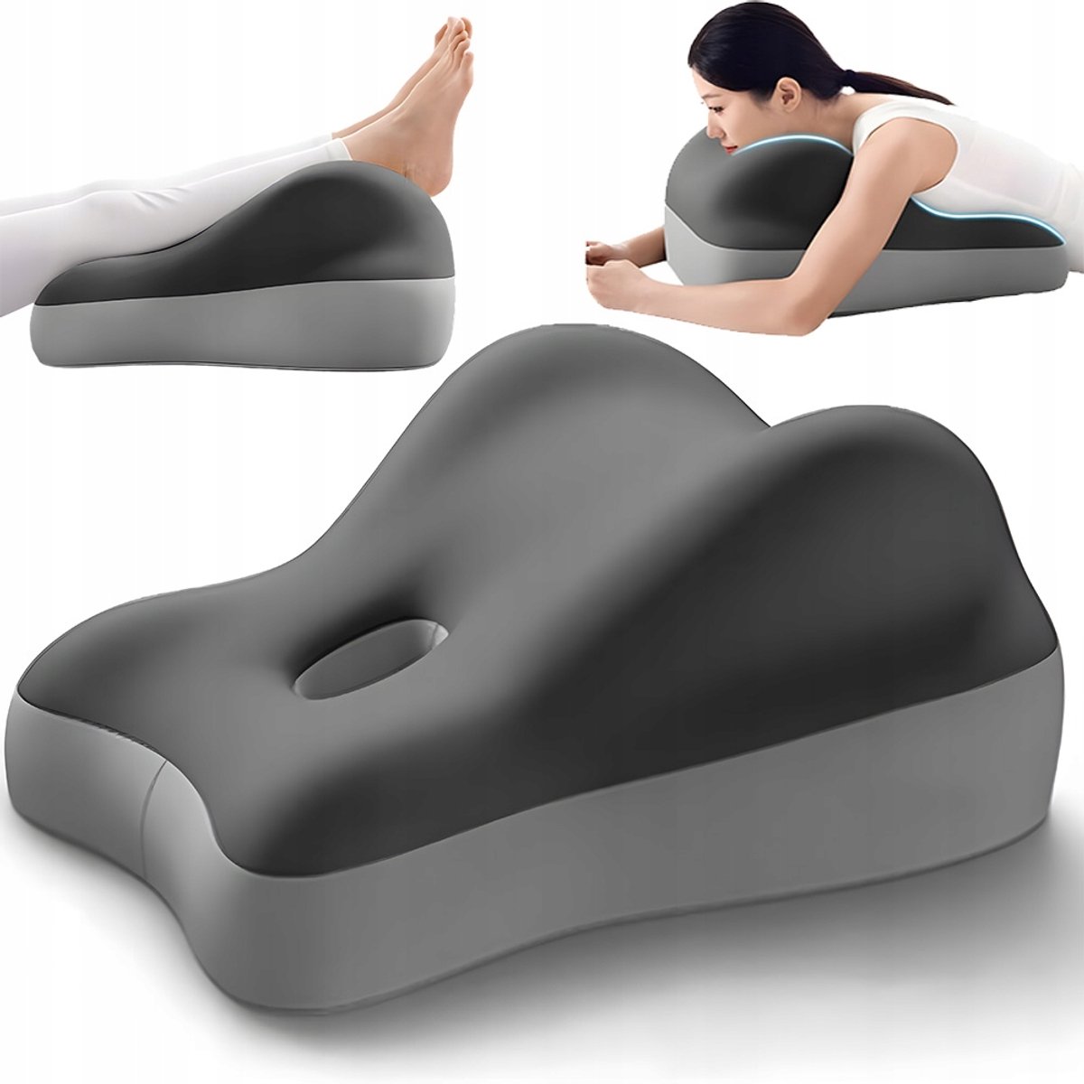 Wigvormig Kussen Ergonomisch - Lendensteunkussen - Multifunctioneel Buikligging Kussen - Traagschuim - Ademend - 48x41x23 cm - Rugsteun Kussen - Voor Buikslapen & Lendensteun & Beensteun - Grijs