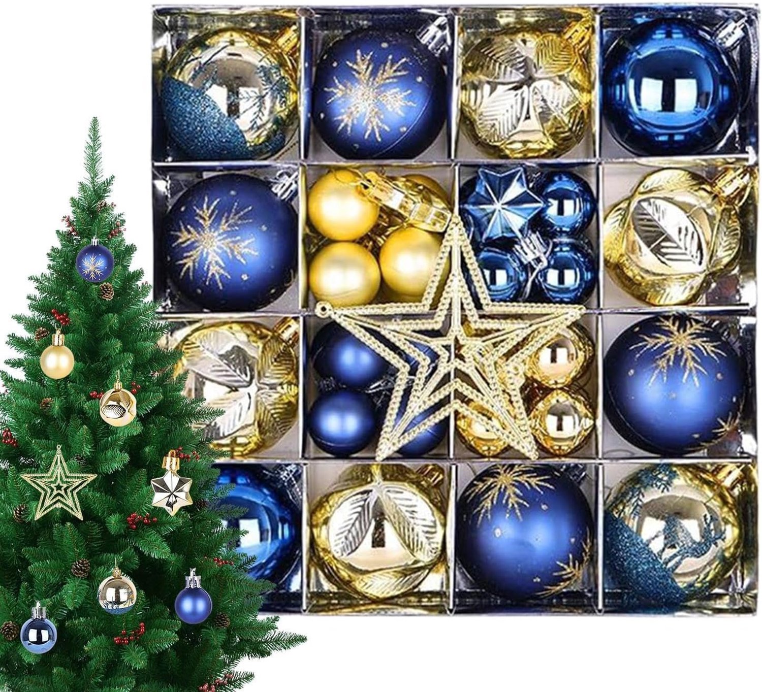 Kerstboombaldecoratie, 6 cm, feestelijke decoratie met haak