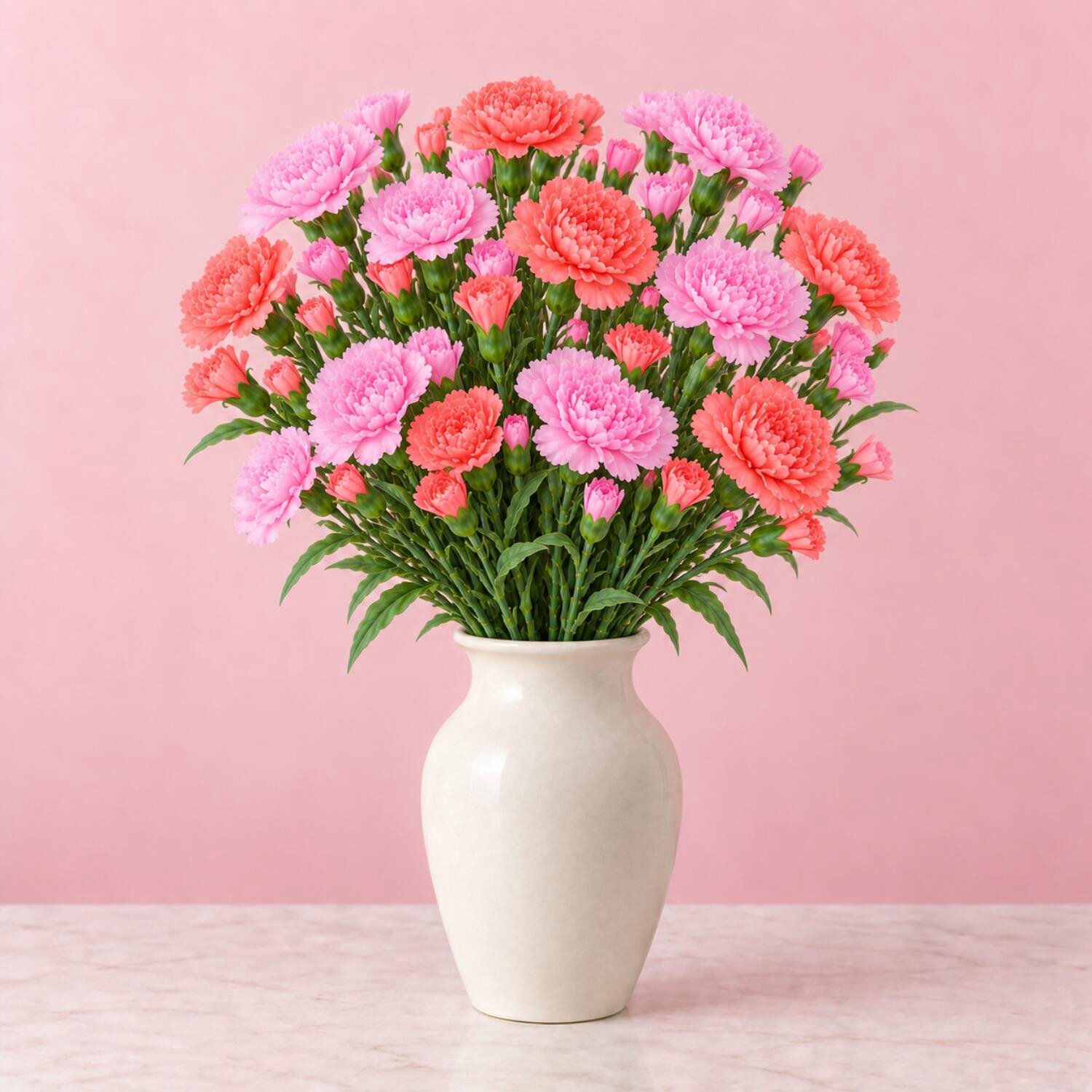 Mica Decorations Boeket Kunstbloemen - Anjers - H71 cm - in 2 kleuren roze mix - 8x stelen - met kleine bloemetjes en bladeren