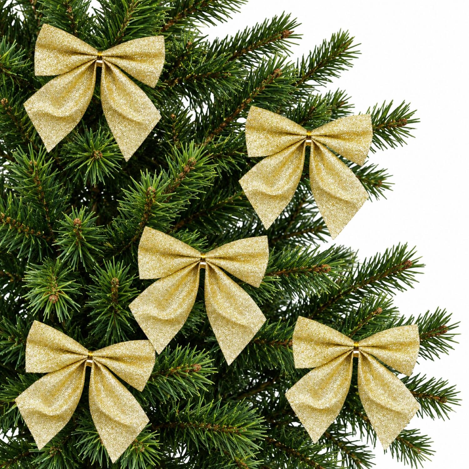 House of Seasons Kerst ornamenten strikken - 24x st - goud - 10 x 12 cm - kerstboomstrikjes Goudkleurig