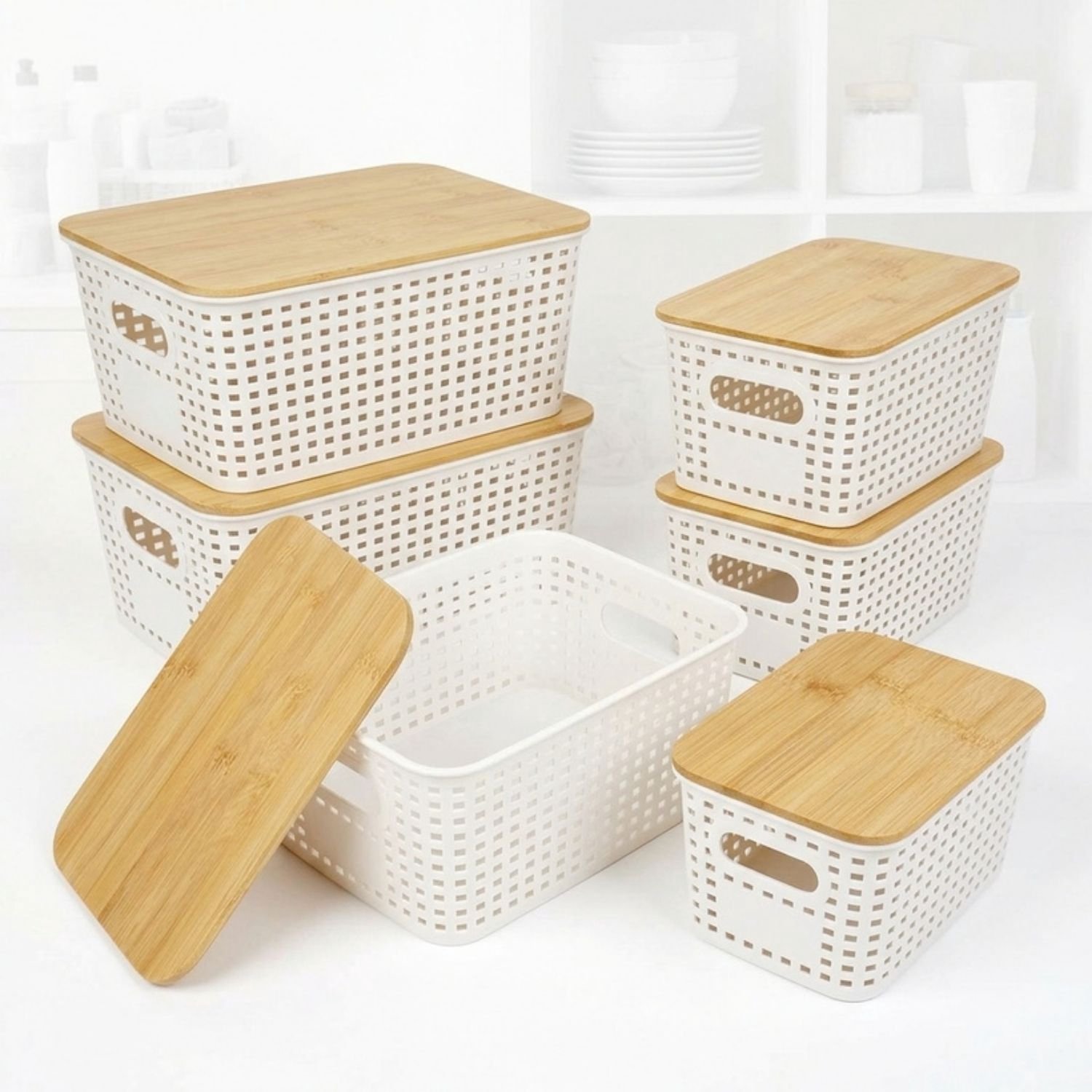 Opbergboxen met Deksel - Opbergbakken Set - Kleding Kast Ordenen - Wit en Bruin