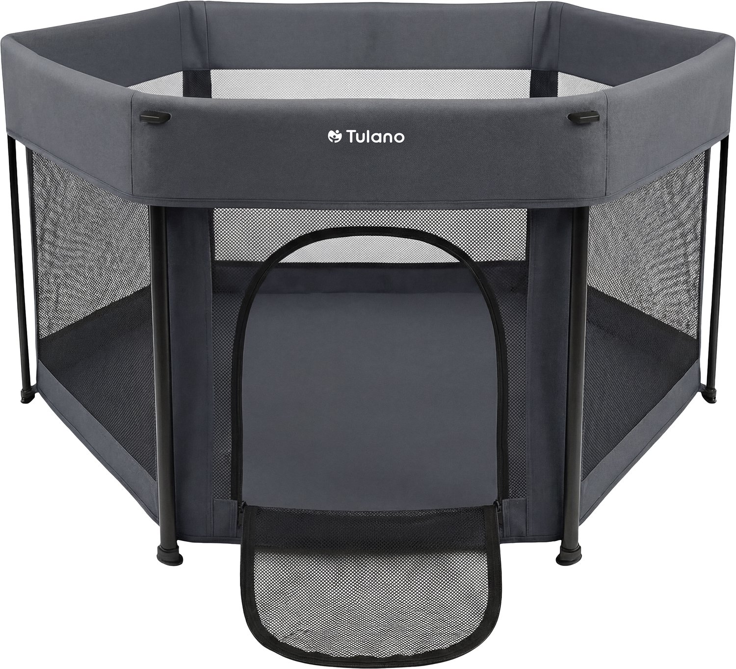 Tulano Cozy 30 - Grondbox - 125x125x66cm - Met draagtas - Inklapbare - Opvouwbare Baby Speelbox - zeshoek - voor binnen en buiten - ademend gaas - EN71 gecertificeerd - Grafiet – foto 6