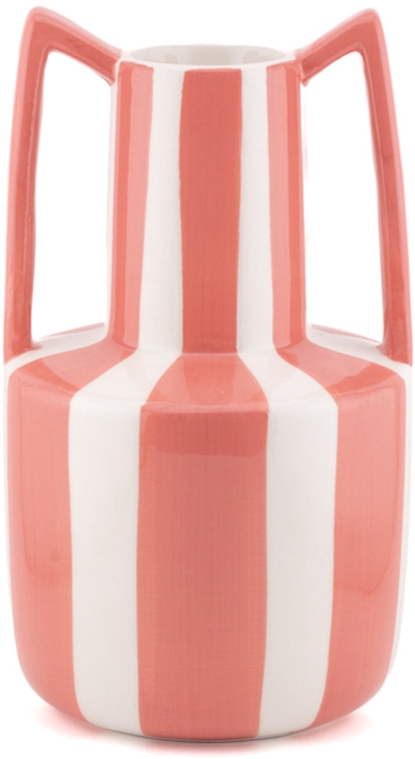 Aardewerk vaas met oren Stripe peach