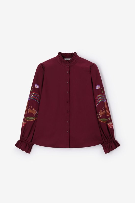 Donkerrode Blouse Met Embroidery