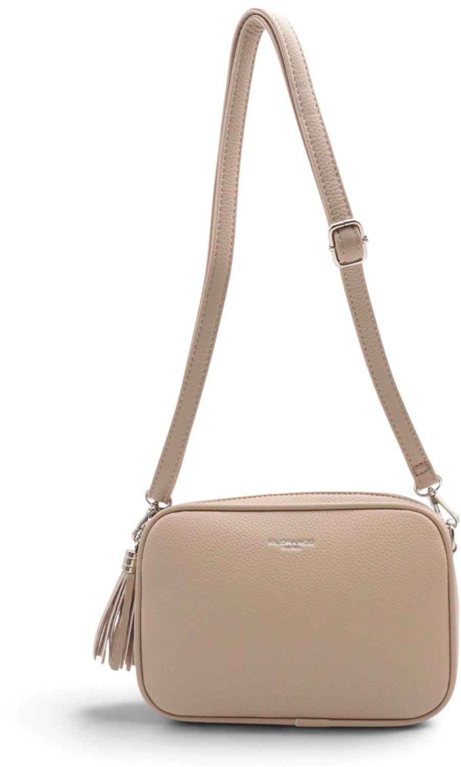 Flora&Co - KAEL - zacht generfd imitatieleer - crossbody handtas dames- 2 vakken met rits - lange instelbare riem - beige