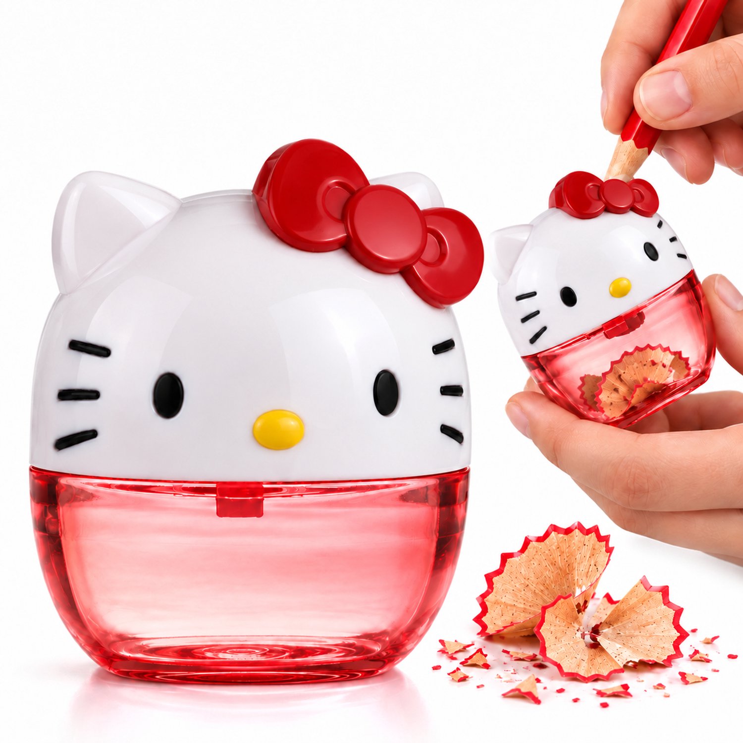 Hello Kitty Puntenslijper - met Opvangbak - 3D Potloodslijper voor Kinderen - Slijper met Bakje - Rood - Vanaf 6 Jaar