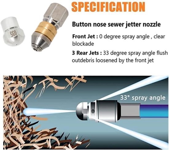 Hogedrukreinigingsslang, 20 m, compatibel met K2/K3/K4/K5/K6/K7-serie, hogedrukreiniger, accessoires met jet en roterende mondstuk, 400 bar, 60 °C — afbeelding 4