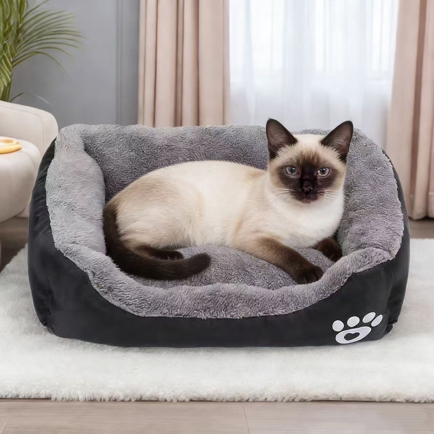 YAGXIG huisdierbed – hondenbed – kattenbed – winterwarm bed – zacht en comfortabel – geschikt voor kleine honden en katten – warm, dik, rond, wasbaar – zwart-S: 43*32*10