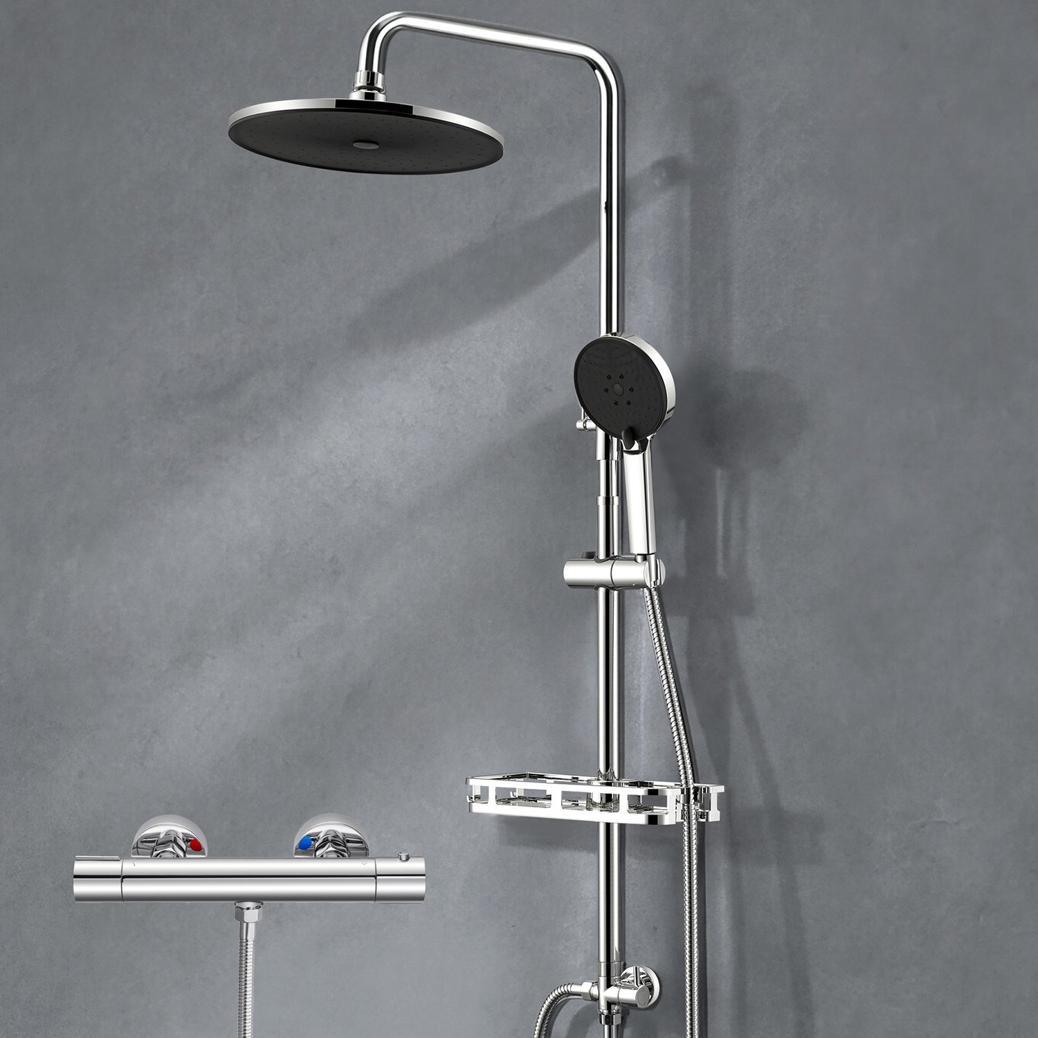 Auralum Max Regendouche met Thermostaatkraan - Doucheset - Ø 25 cm Regendoucheset - Inclusief thermostaatkraan en planchet - 10 inch Douchekop - 3 Standen Handdouche - met Zelfreinigingsfunctie - Chroom