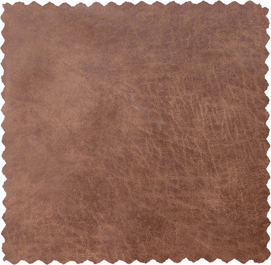 Staalmonster van bruin gerecycled leer met een gladde textuur en gekartelde randen.