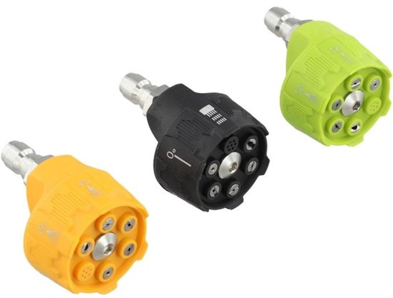 Reinigingsmachine-nozzles - Hogedrukmondstukken - Voor autowassen - 6 sproeipatronen - 14 inch snelkoppeling - Geel groen zwart