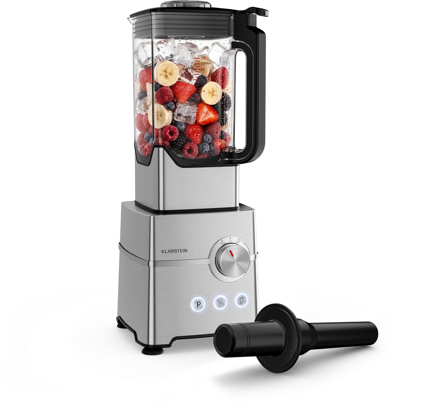 Klarstein Kraftpaket Pro hogesnelheidsblender – 2000 W, 30.000 tpm, BPA-vrije, Tritan kan van 2 L, 6 roestvrijstalen messen, ijsvermaler, smoothie- en pulsefunctie, zilver