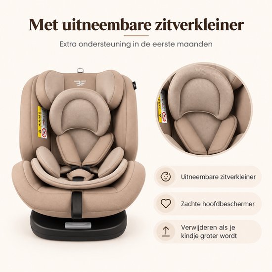 Bebies First Autostoel Kiddo I-Size 360° Draaibaar & Isofix Groep 0/1/2/3 (40-150 cm) - Beige — afbeelding 5