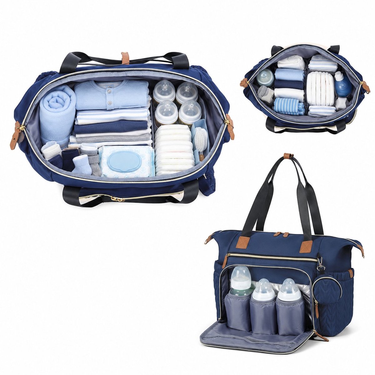 R&H® Luierrugzak voor baby - Waterdichte luiertas met geïsoleerde flessenzakken, verschoonmat en luxe gewatteerd design - Navy