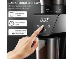 Koffiemolen - Elektrische - 220V - Burr Grinder met 30 Maalstanden - Conische Maalschijven - Instelbare Maalgraad - voor Espresso & Filterkoffie - LCD Display - 90g+ Bonenreservoir - LCD-Scherm met Timer