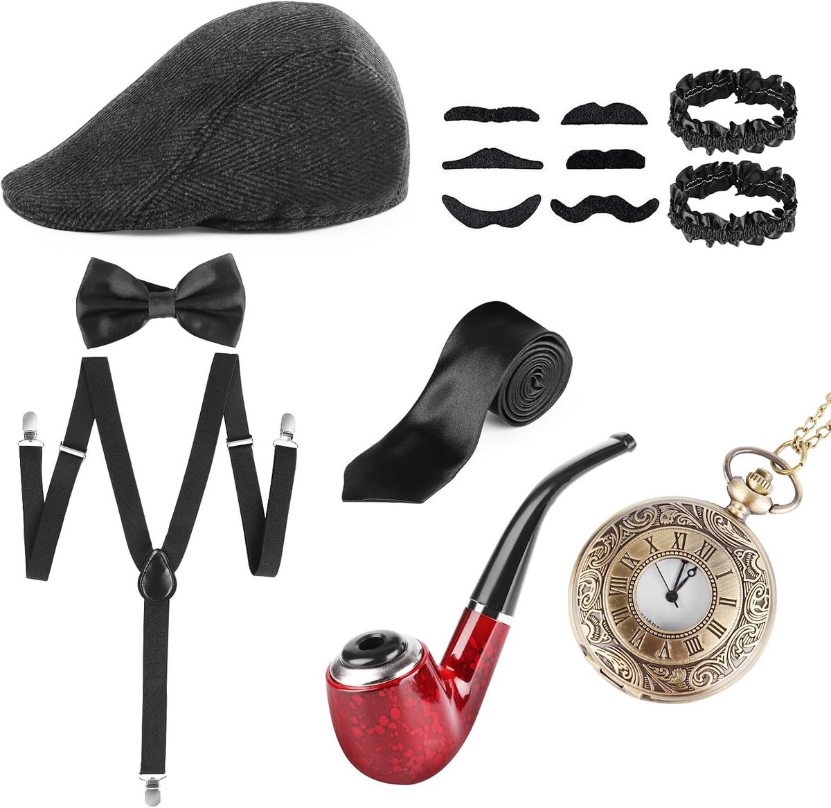 1920s Mannenaccessoires, Mafia Carnaval Kostuum voor Mannen, Perfect voor Halloween en Feestjes, Inclusief Braces en Kostuumset