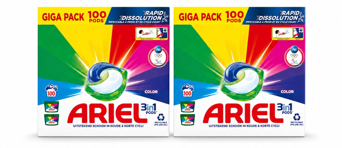 2 x Ariel - 3in1 Wasmiddel Pods - Color - 100 Pods - Voordeelverpakking - 2 stuks