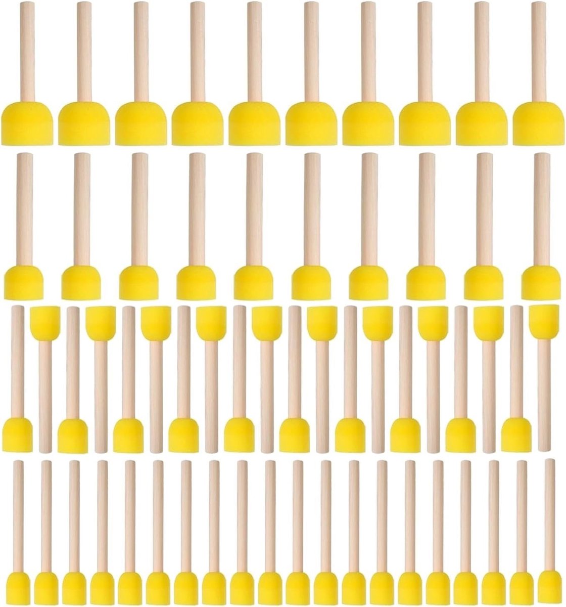 Ronde Spons Schilderkwasten Set van 60 Stuks, Ideaal voor Keramiek DIY Schilderen, 4 Verschillende Maten en Perfect voor Hobbyprojecten