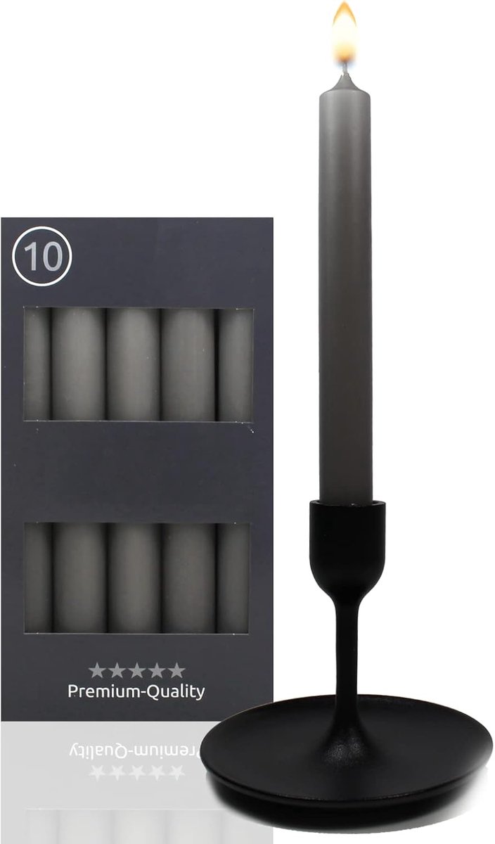 V Candelo set van 10 puntige kaarsen - leigrijze kaars - 7,5 uur brandtijd - 18,5 cm - ShopVlot
