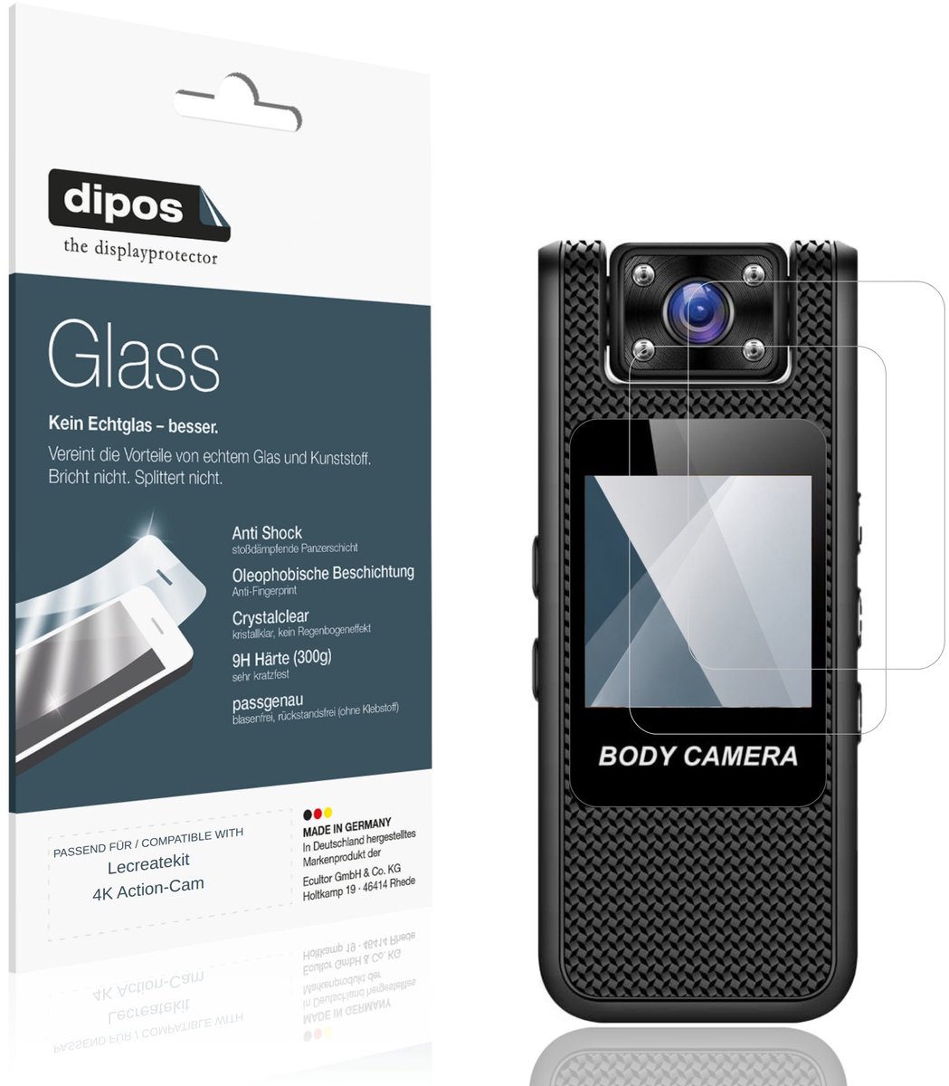 dipos – 2x Pantserfolie geschikt voor Lecreatekit 4K Action-Cam | 9H Screenprotector
