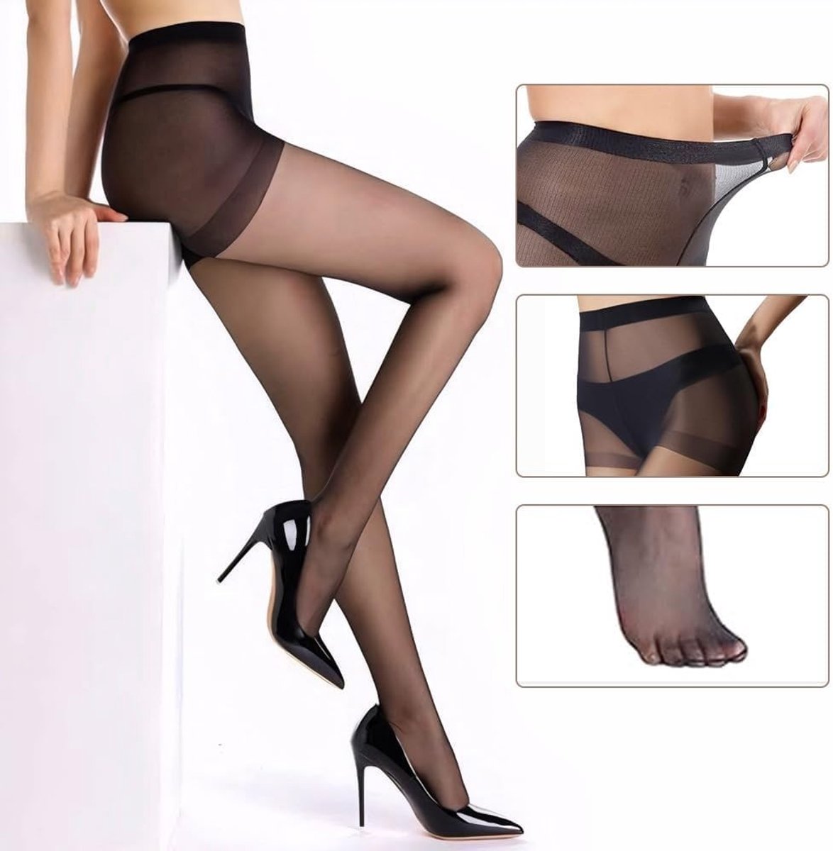 4 Paar Glanzende Doorzichtige Corrigerende Panty Dames - Naadloze, Elastische Maillot voor Feest, Kantoor en Dagelijks Gebruik