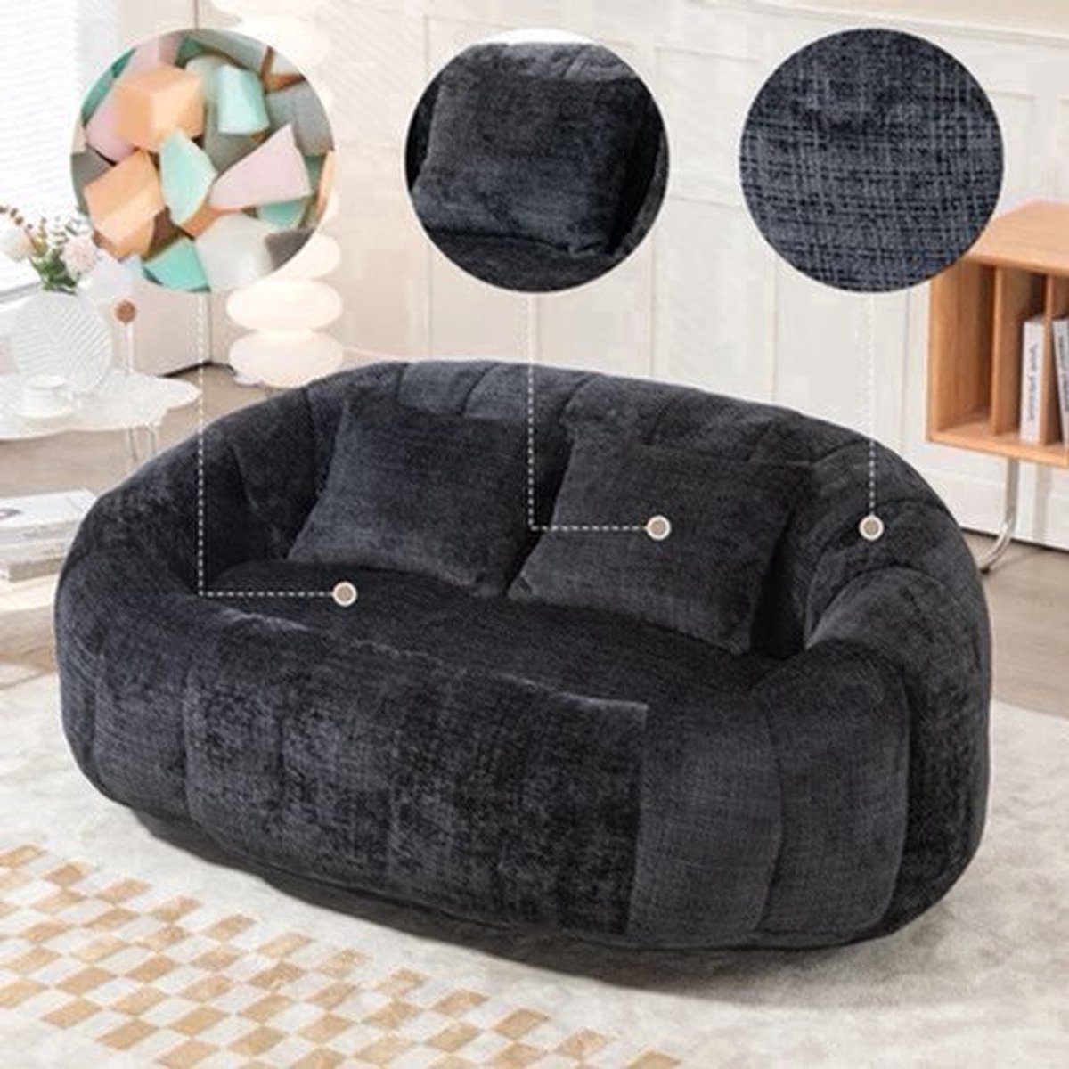 Zitzak – Zitzakstoel – Loungestoel – Zitzakbank – Relaxfauteuil – Hoge Rugleuning – Chenille Stof & Foamvulling