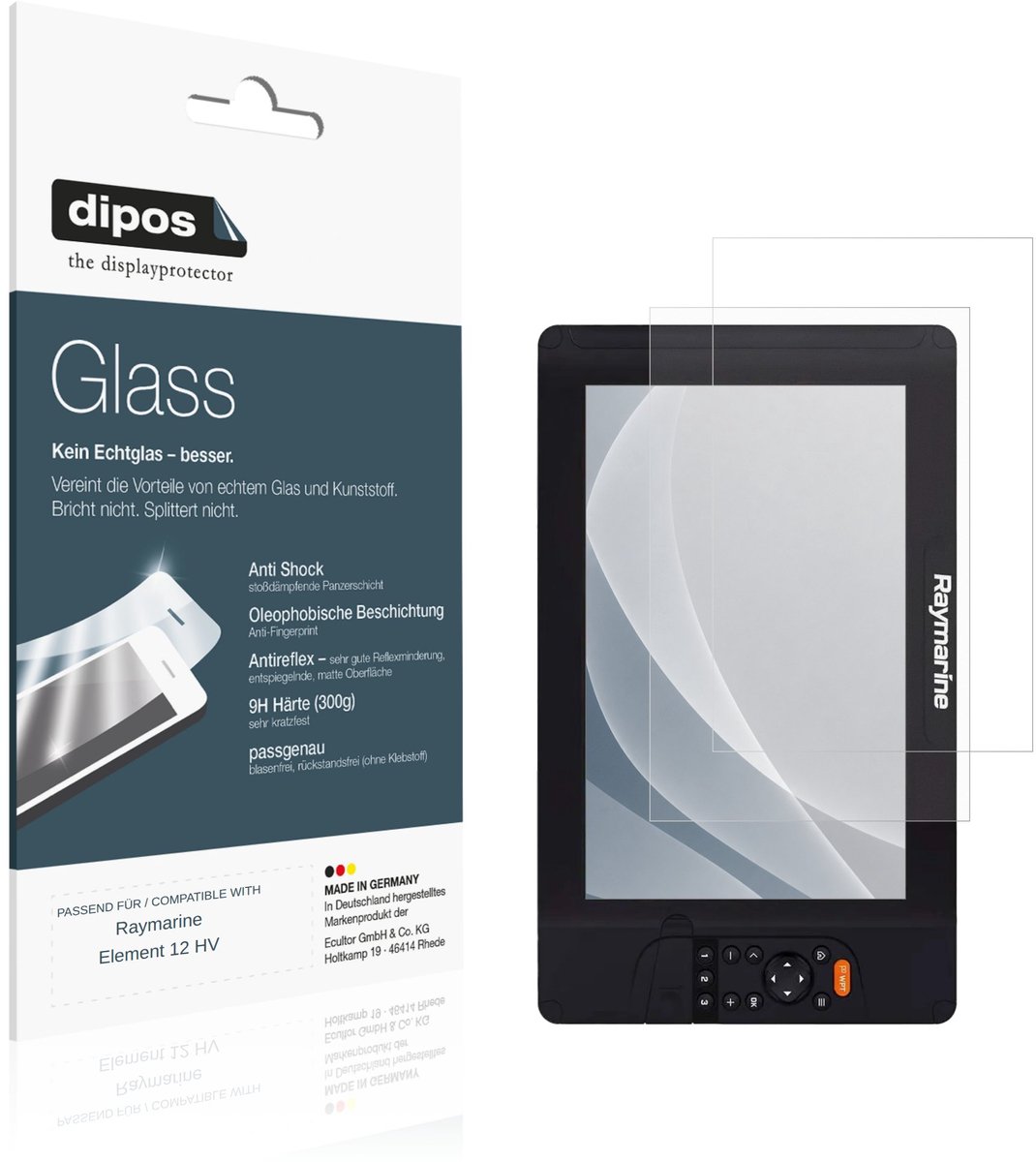 dipos – 2x Matte Pantserfolie geschikt voor Raymarine Element 12 HV | 9H Screenprotector