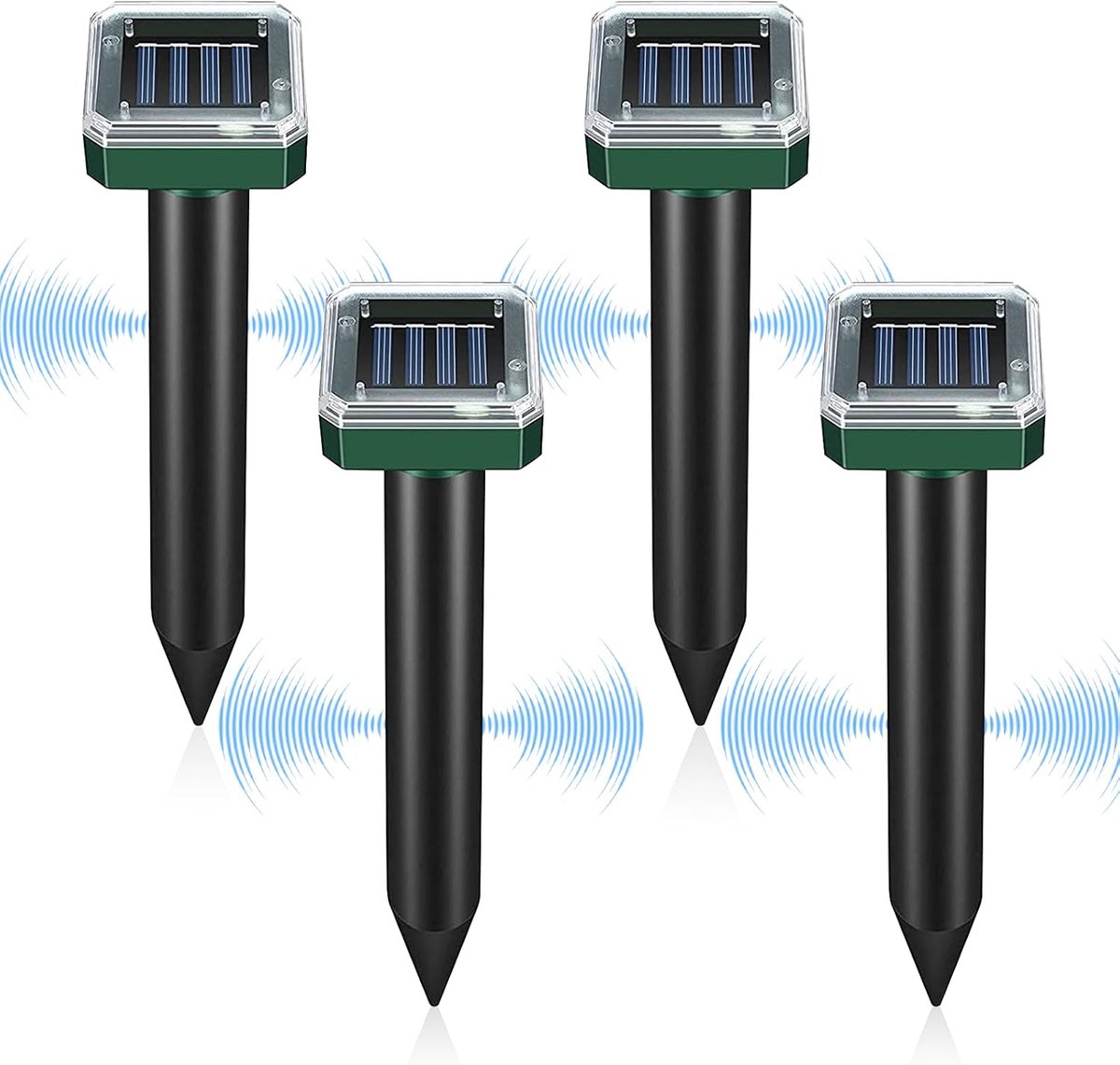 4 stuks zonnemollenverjager: IP65 waterdicht, mollenverschrikker, woelmuizenverjager zonne-energie, ultrasone mollenafweer voor verdrijving, mollenbestrijding, ongediertebestrijding voor de tuin
