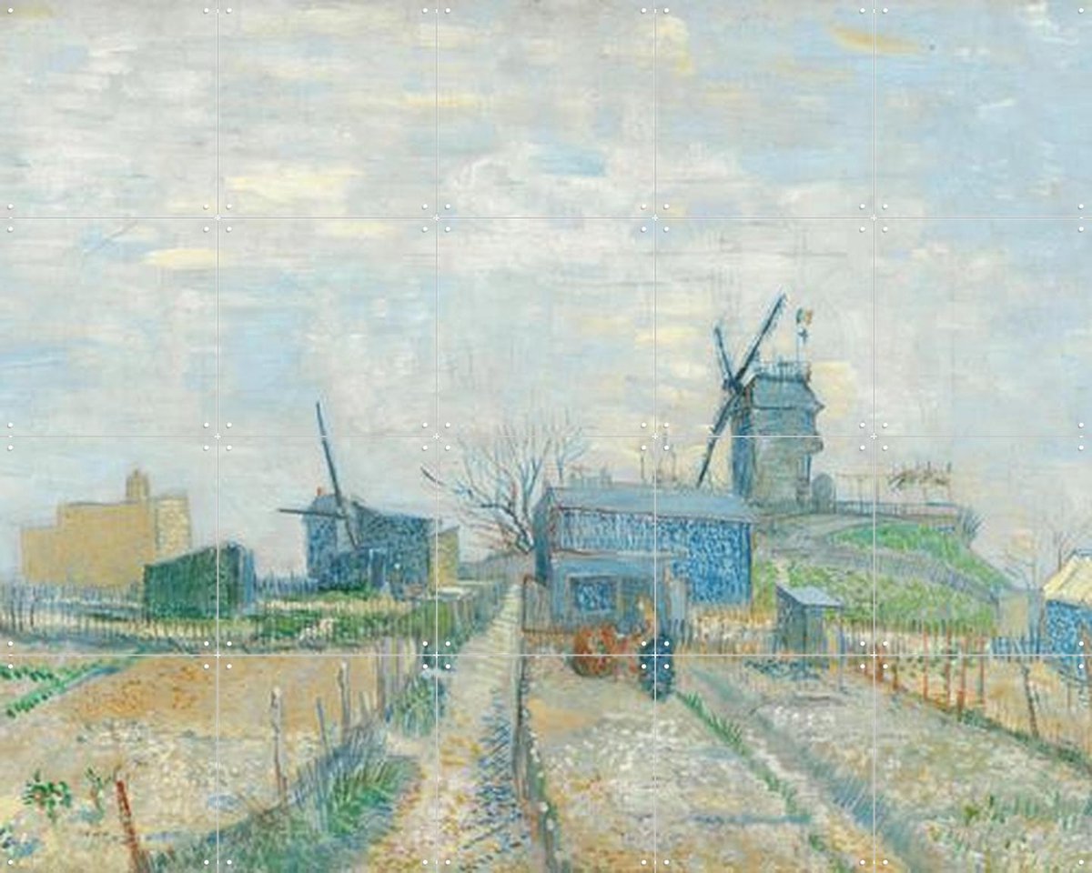 IXXI Montmartre: molens en moestuinen (1887), Vincent van Gogh (1853 - 1890) & Van Gogh Museum - 100 x 80 cm - Gratis ophangtool - Grote wanddecoratie