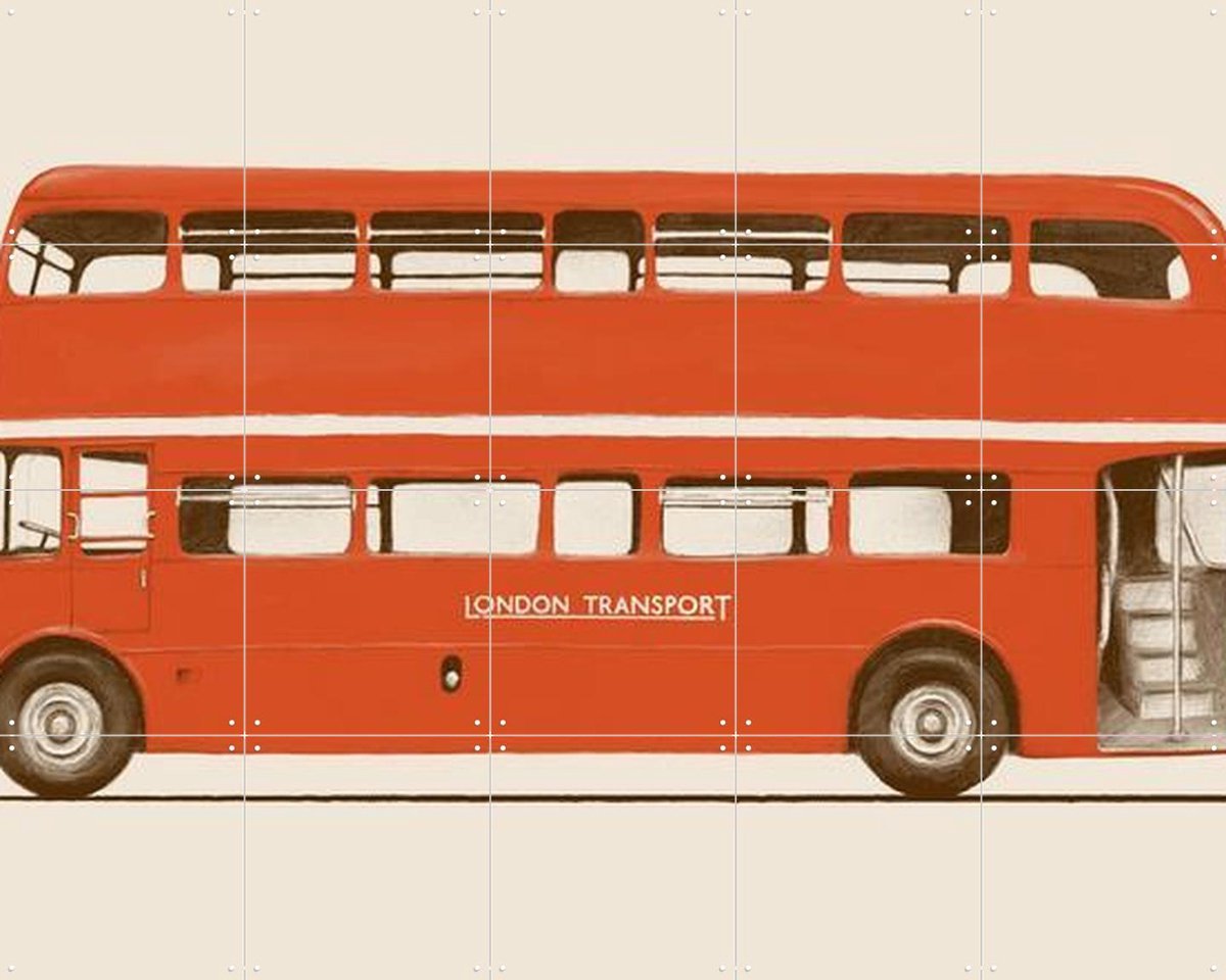 IXXI Red English Bus, Florent Bodart - 100 x 80 cm - Gratis ophangtool - Grote wanddecoratie en posters - Illustraties, Pop art, Grafisch Ontwerp