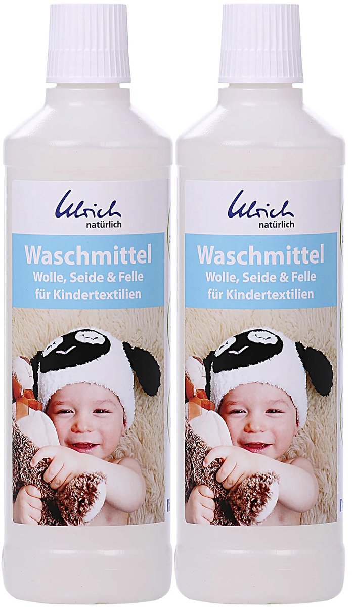 Wasmiddel voor babykleding, wasmiddel voor kindertextiel, 2 x 500 ml vloeibaar, wol en zijde