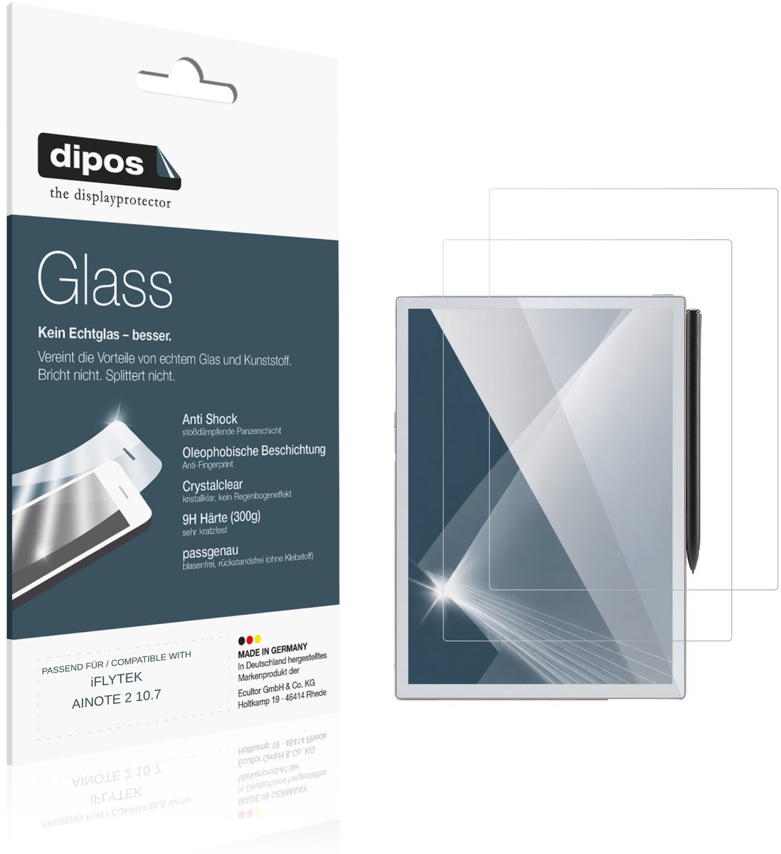 dipos – 2x Pantserfolie geschikt voor iFLYTEK AINOTE 2 10.7 | 9H Screenprotector