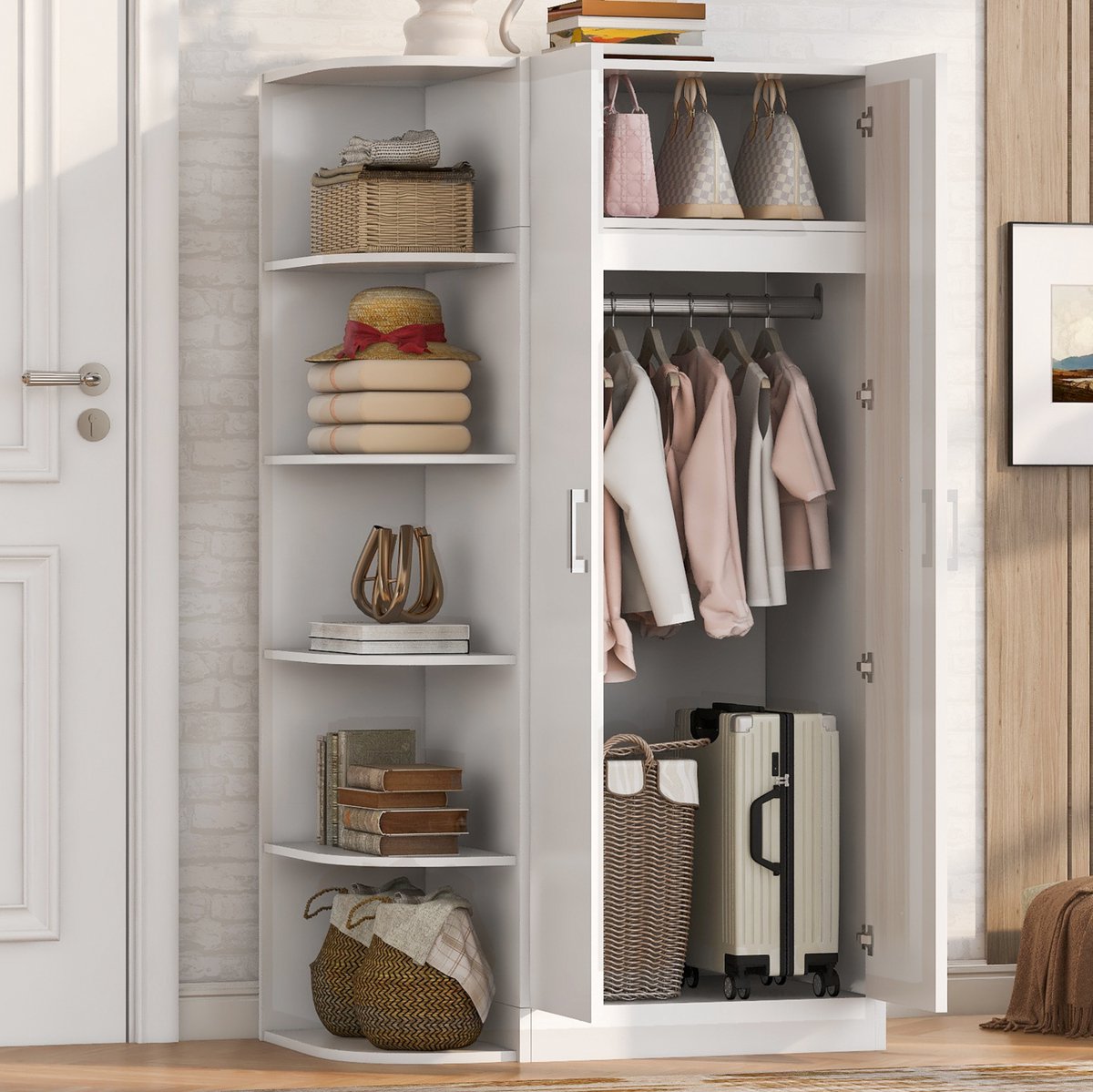REDOM - Kledingkast - Dubbele deuren met legplanken en lades - Dichte kast - Scandinavisch & basic - Slaapkamer, woonkamer, kleedkamer, kantoor - MDF - Wit - 90 x 55 x 170 cm