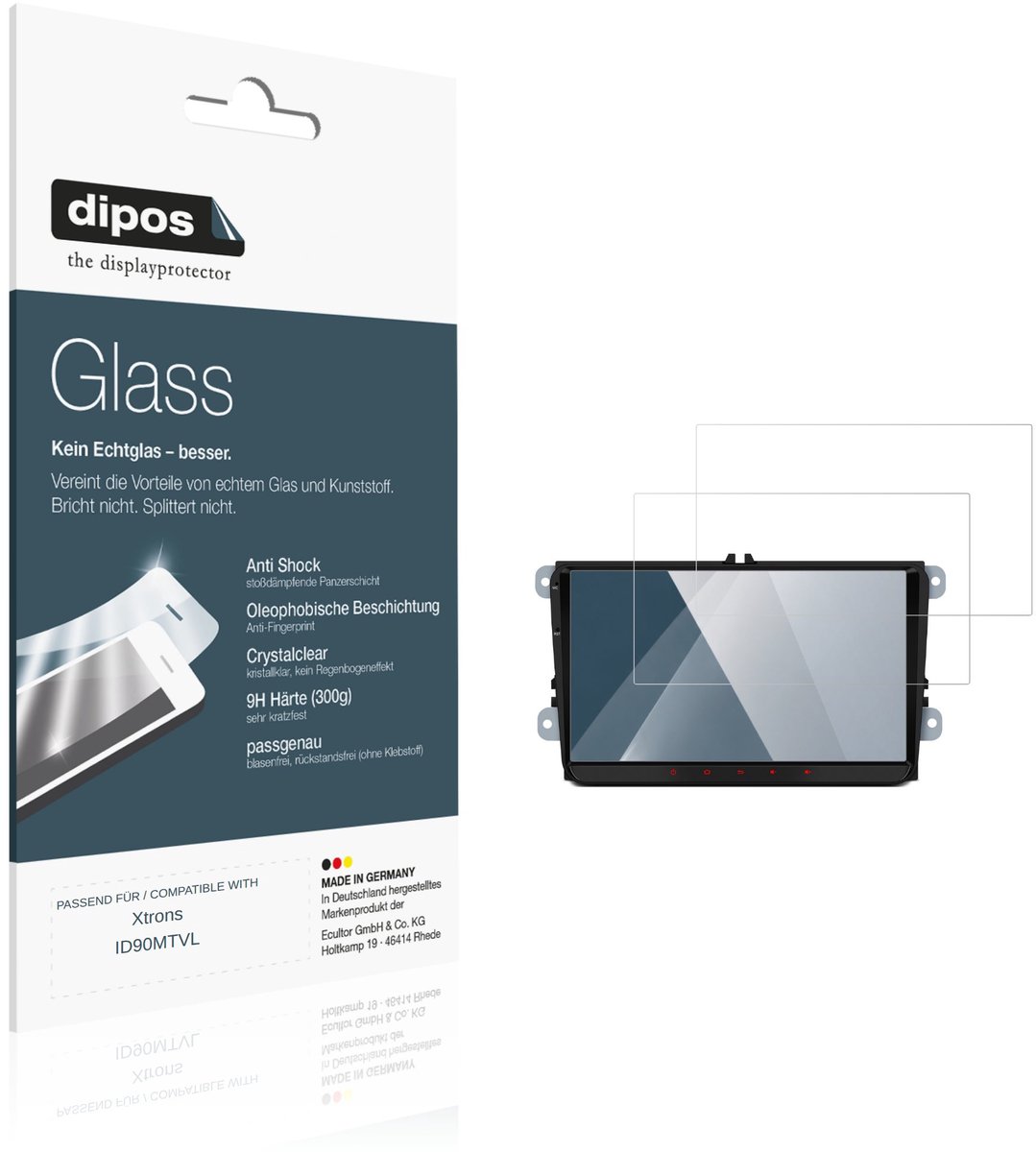 dipos – 2x Pantserfolie geschikt voor Xtrons ID90MTVL | 9H Screenprotector