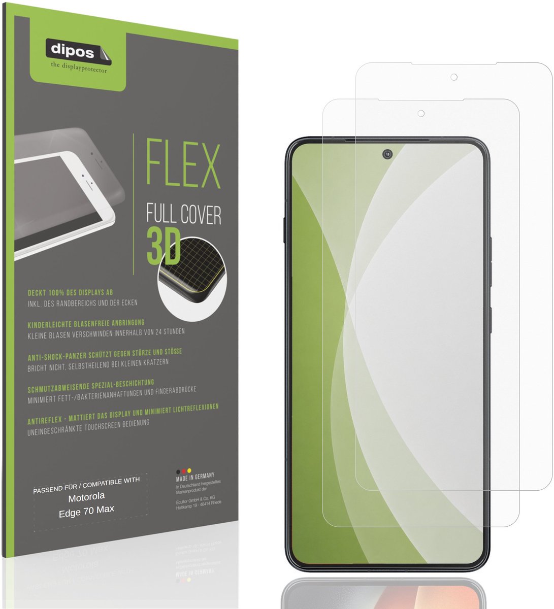 dipos FLEX – 2x Matte Screenprotector geschikt voor Motorola Edge 70 Max | Volledige Schermbescherming | Case-Friendly