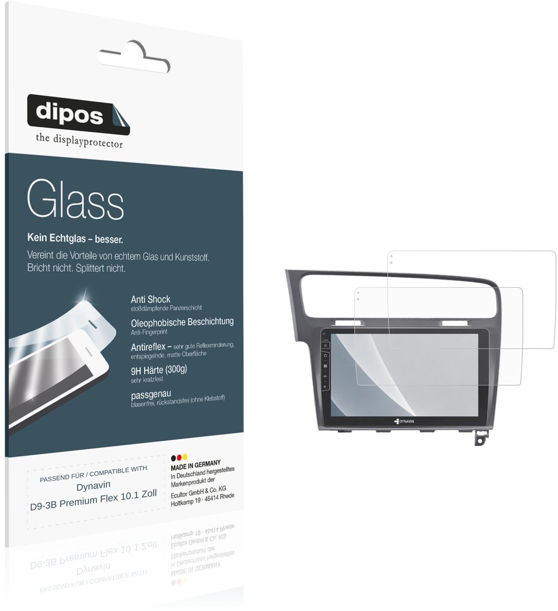 dipos – 2x Matte Pantserfolie geschikt voor Dynavin D9-3B Premium Flex 10.1 Inch | 9H Screenprotector