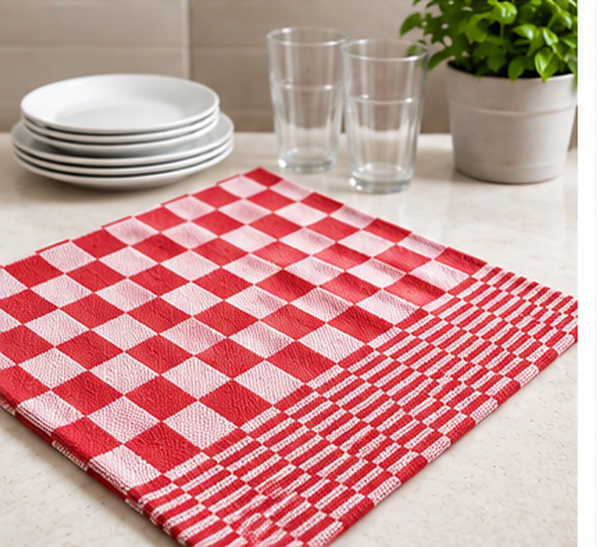 Theedoekenset 60 x 65 cm Geblokt Rood (per set van 6)
