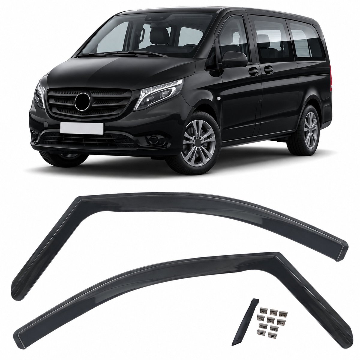 Windschermers Geschikt voor Mercedes Vito V-Klasse W447 2014-2023 – Smoke Zwart – 2-Delige Set