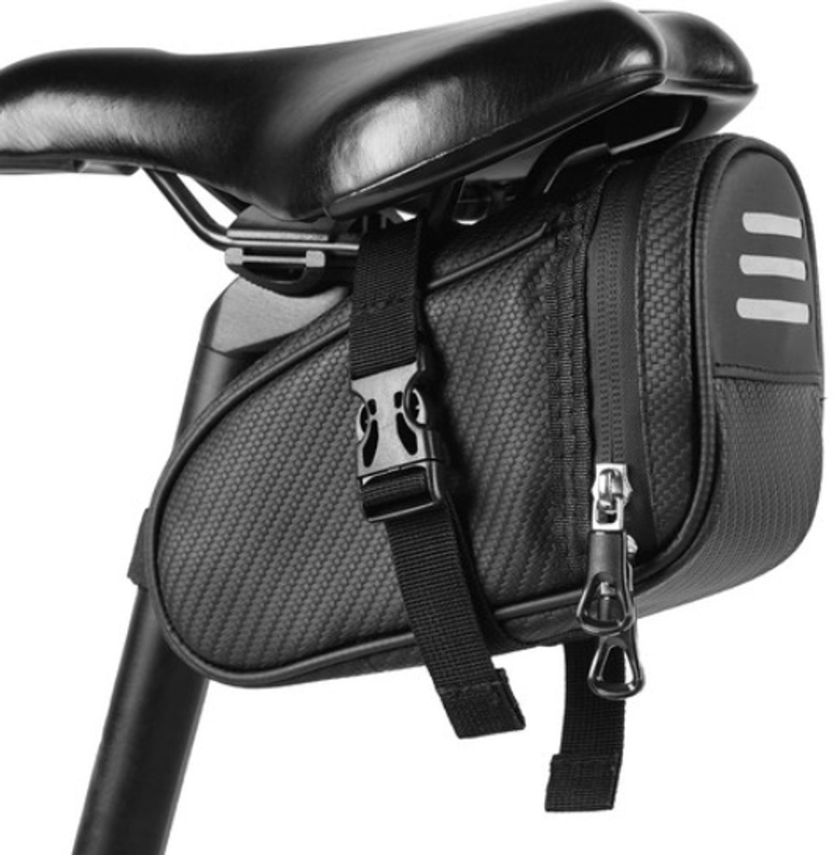 Zadel Fietstas - Zadeltas racefiets - Waterdicht - Fietszadeltassen met Reflecterende Strepen - Fiets Tas - Fietsaccessoires - Universeel - MTB, Racefiets, Sportieve stadsfiets - 19.5x9x10.5 cm